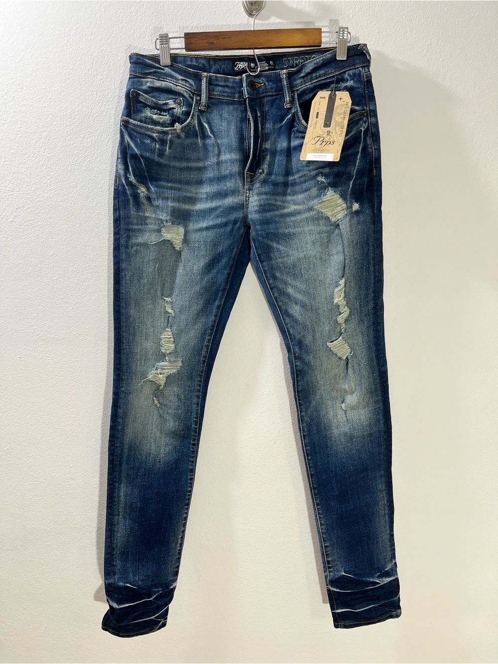 PRPS Cayenne Fit Jeans Mens 32x34 Distressed Destroyed Blue Stretch Denim NWT